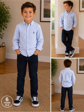 Ralph Lauren Boys' Light Blue Gingham Button-Down Shirt